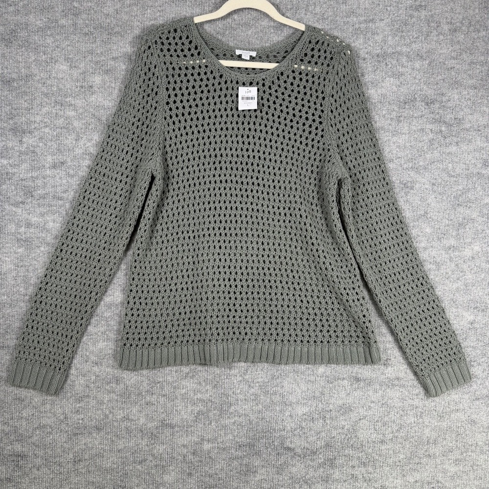 J.Jill Pure Jill Size-L Womens Open-Texture Sweater Gray-Green